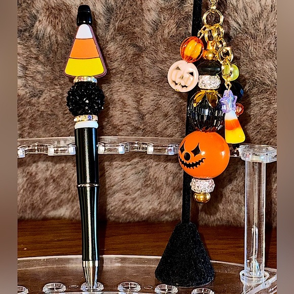 Halloween Handbag Charm AND Pen NEW Handmade • pumpkin candy corn - Picture 1 of 16